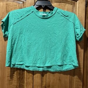 Altar'd State Cropped Short Sleeve Green Cropped Top Shirt Size Xsmall